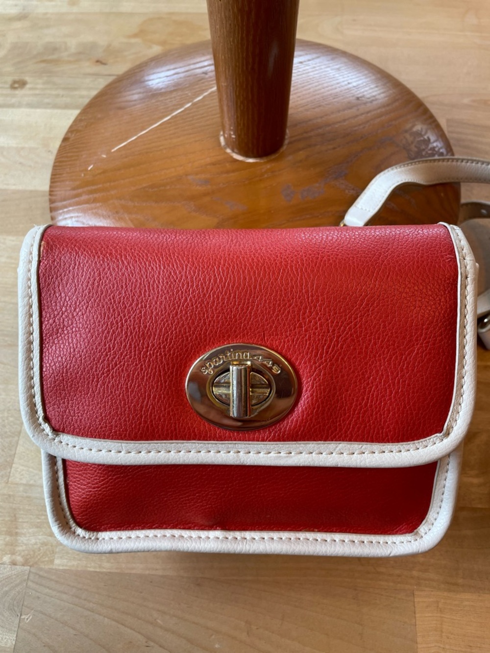 Orange Leather Spartina Crossbody Bag with Cream Trim